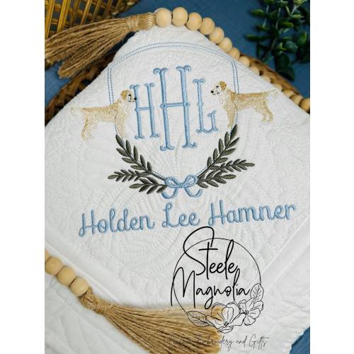 Golden Retriever Baby Blanket Golden Retriever Nursery Decor Personalized Baby Heirloom Quilt Custom Name Baby Blanket for Baby Shower Gift