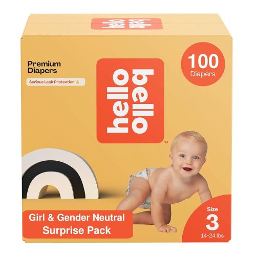 Hello Bello Premium Diapers, Size 3 (14-24 lbs) Surprise Pack for Girls - 100 Count, Hypoallergenic with Soft, Cloth-Like Feel - Assorted Girl & Gender Neutral Patterns