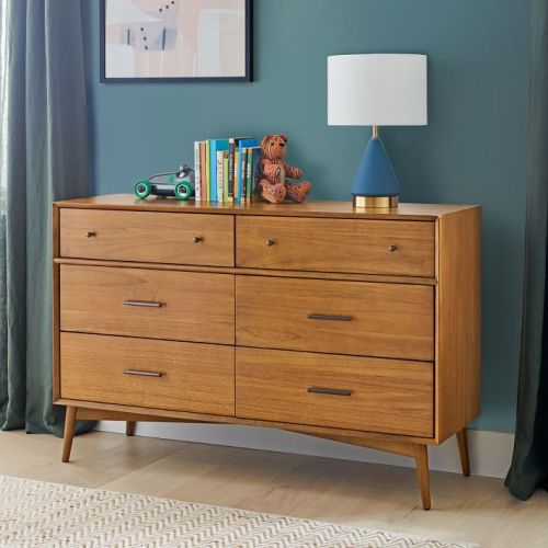 Kids Mid-Century 6-Drawer Dresser (56") - Color BLONDE