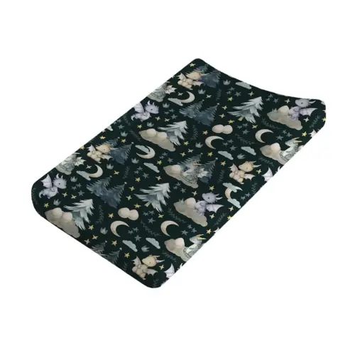 Fairytale Dragons Baby Changing Table Pad Covers Boy Girl 32''x16'' Cute Dragons Eggs Moon Stars Trees Fitted Diaper Change Table Mats Dreamy Animal Soft Breathable Nursery Cradle & Bassinet Sheets
