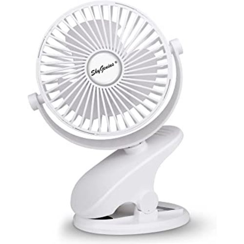 SkyGenius Battery Operated Clip On Baby Stroller Fan (White)