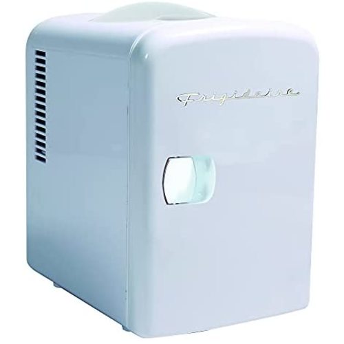 Frigidaire Mini Portable Compact Personal Fridge Cooler, 4 Liter Capacity Chills Six 12 oz Cans, 100% Freon-Free & Eco Friendly, Includes Plugs for Home Outlet & 12V Car Charger - White