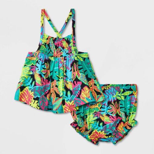 Baby Girls' Challis Top & Bottom Set - Cat & Jack™, Color: Green, Size: Newborn