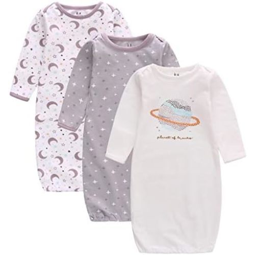 Baby Newborn Gown, 3 Packs Baby Sleeping Bag, Long Sleeve Sleep Sack, Cotton Cloths for Newborn Boys Girls 0-12 Months