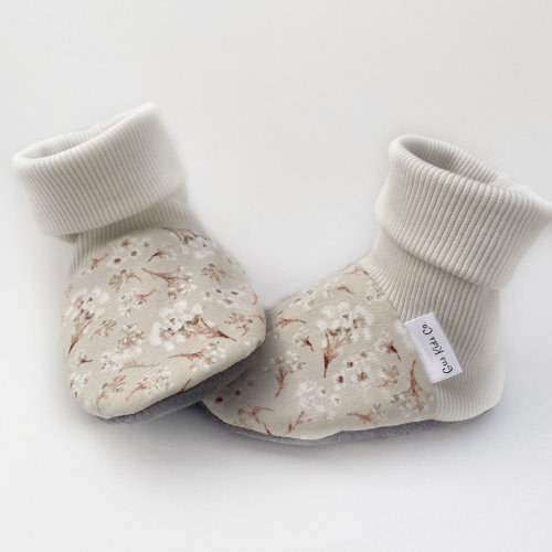 Cream Floral Baby Boots, Baby Booties, Baby Girl, Soft Sole Baby Shoes, Barefoot shoes