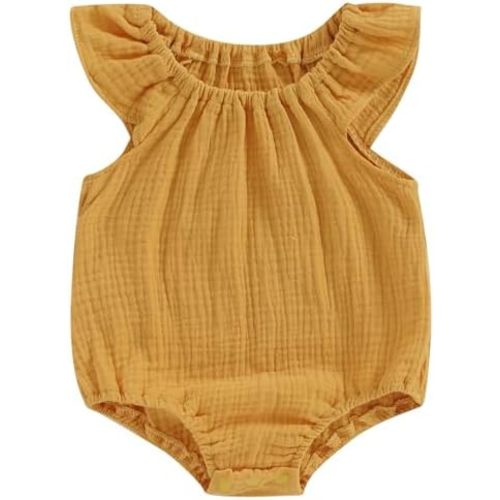 Mubineo Baby Girl Boy Summer Cotton Linen Romper Clothes Basic Plain Ruffle Sleeveless Comfy Rompers Newborn Tops