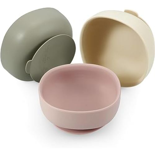 PandaEar 3 Pack Silicone Suction Bowls for Baby Toddler Infant Kids| Baby Food Bowls First Stage Feeding| Toddler Bowls Suction Food Grade Soft Safe Silicone BPA-Free