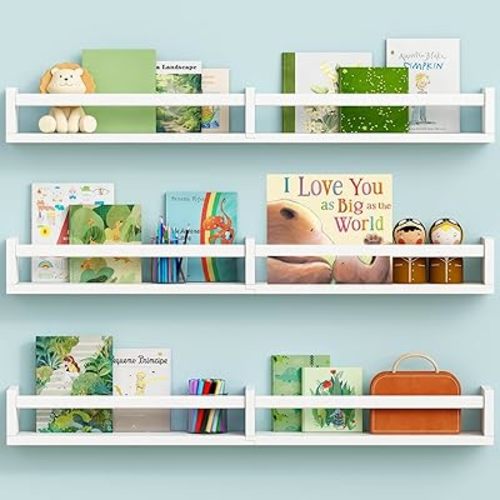 Large Nursery Book Shelves Wall Mounted for Kids Room, White Floating Nursery Bookshelf for Baby Girls Boys Bedroom, Toddler Kid Book Shelf for Classroom Library (32 Inch Long Set of 3)
