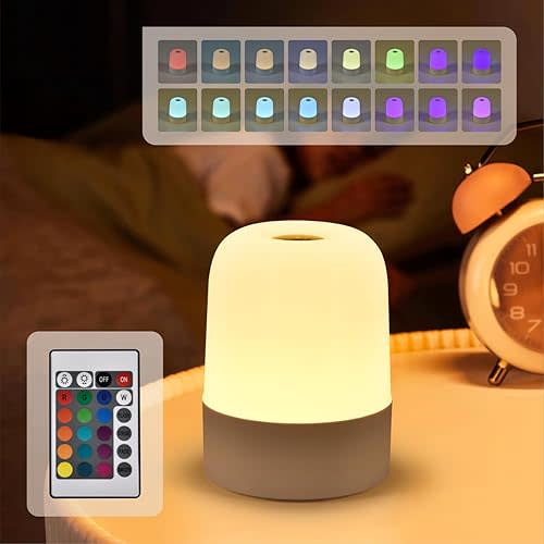 Touch Lamp for Bedroom, Table Lamps Rechargeable, Remote Control, Multi-Color Nightstand Lamp, Breastfeeding, Sleep Aid, Portable Small Night Lamp