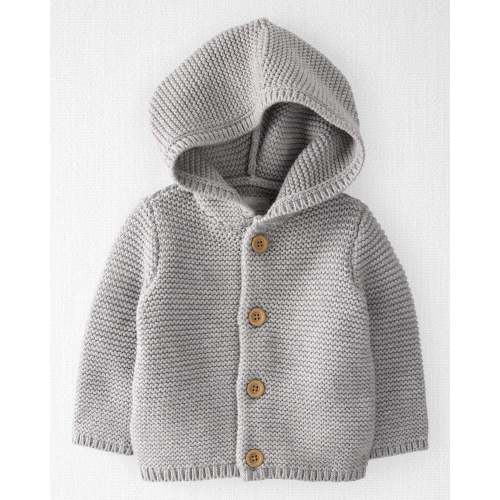 Size: 6 Months, Color: Gray - Baby Organic Signature Stitch Cardigan