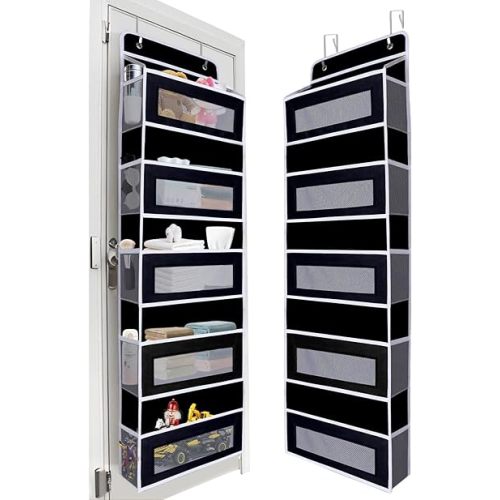 Over Door Hanging Storage Organizer, 5 Large Pockets, 10 Mesh Pockets,Black, 44 lbs Capacity (Black)
