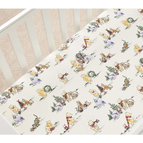 Disney's Winnie the Pooh Holiday Organic Crib Fitted Sheet | Pottery Barn Kids