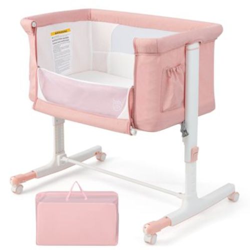 Infans 3-in-1 Baby Bassinet Beside Crib With 5-level Adjustable Heights Pink