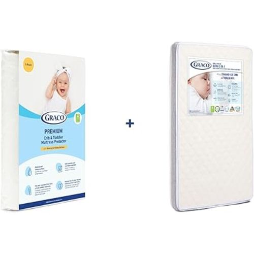 Graco Paquete económico de colchón y protector de cuna de doble cara (paquete de 1) – Incluye colchón de cuna certificado GREENGUARD Gold, protector impermeable certificado GREENGUARD Gold