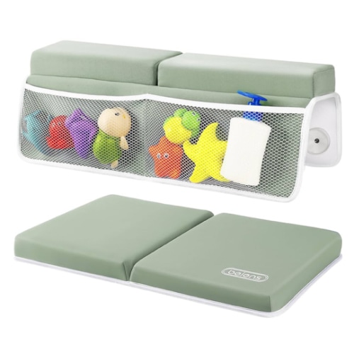 beiens Bath Kneeler and Elbow Rest Pad Set - 1.5'' Comfortable Thick Baby Bath Kneeler Pads, Quick Dry Soft Kneeling Pad for Baby Bath Time, Non-Slip Knee& Arm Support Bathtub Mat with Toys Organizer