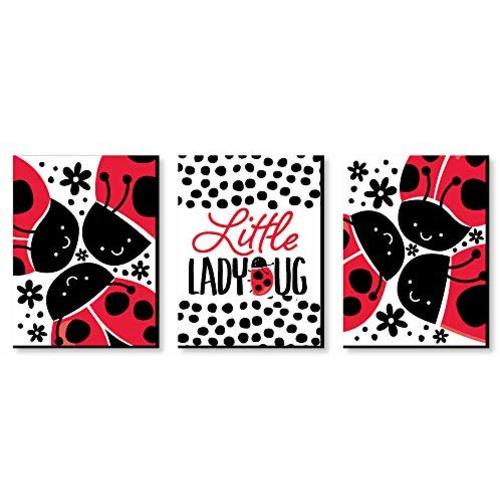 Big Dot of Happiness Happy Little Ladybug - Baby Girl Nursery Wall Art and Kids Room Decorations - Christmas Gift Ideas - 7.5 x 10 inches - Set of 3 Prints