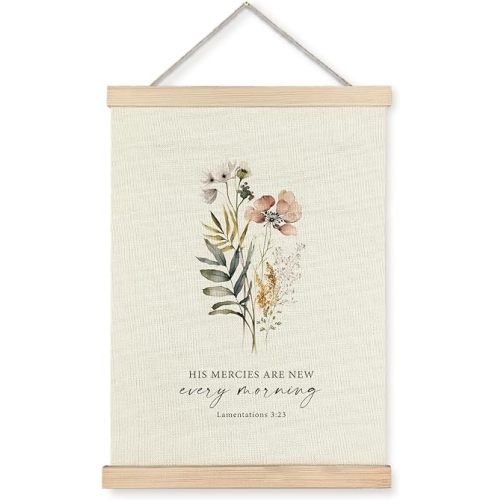 Supwhd Christian Wall Decor, His Mercies are New Every Morning Christian Wall Art Framed, Christian Decor for Bedroom Living Room Office 12x16