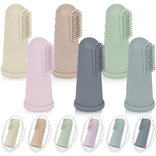 Bassion Baby Toothbrush Set, 6 Pcs Soft Infant Finger Toothbrush with 6 Boxes, Newborns Toddler Silicone Baby Tooth Brush 0-6 Months 6-12 Months
