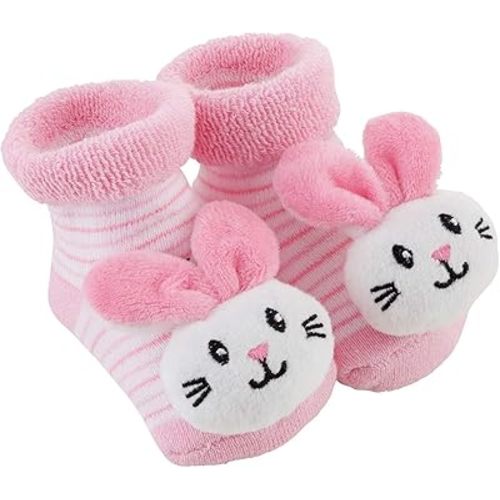 Stephan Baby Rattle Socks, Stripey Pink and White Bunnies, Fits 3-12 Months