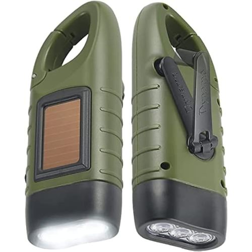 Simpeak 2-Pack Hand Crank Solar Powered Flashlight, Emergency Rechargeable LED Flashlight, Survival Flashlight, Quick Snap Carbiner Dynamo Flashlight Torch for Outdoor Sports