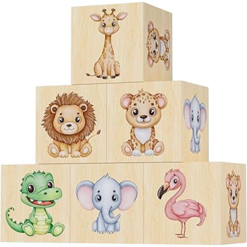 6PCS Safari Nursery Decor for Girls and Boys, Woodland Animal Nursery Decorations with Animal Themed, Wooden Flamingo Decor, Cute and Lovely Room Decor for Baby Nursery - 6Pcs Wild Animals - Colorful