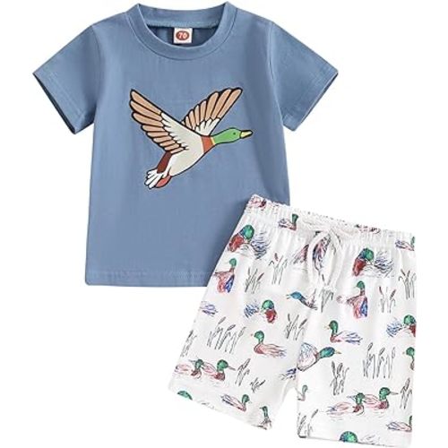 Kids Baby Boys Duck Hunter Clothes Mallard Duck Short Sleeve T-shirt Casual Shorts 2Pcs Toddler Hunting Baby Outfit