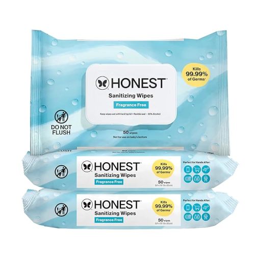 The Honest Company Fragrance-Free Sanitizing Alcohol Wipes, Antibacterial with Aloe, Kills 99% of Germs, 150 Count
