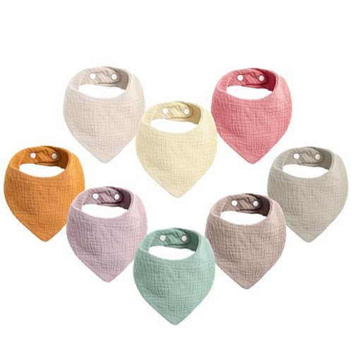 Muslin Baby Bandana Drool Bibs, 100% Cotton Absorbent Bandana Bibs Set for Boys Girls, Soft Newborn Bibs Solid Colors 8 Pack 0-36 Months - Multicolored-11