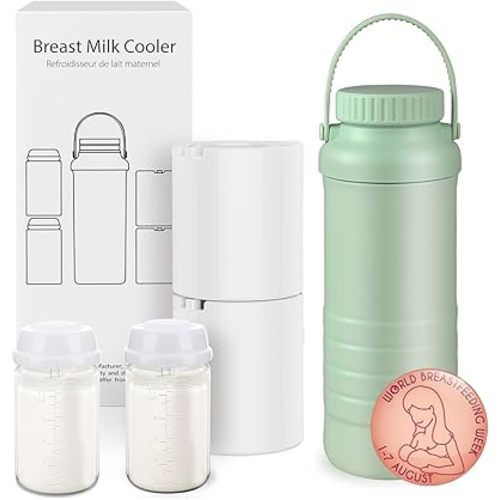 Portable Breast Milk Cooler Bottle, 22oz Capacity Breastmilk Chiller for Travel Mom, 360° Cooling Keeps Milk Fresh for 24 Hours, Breastfeeding Essentials with 2pcs Bottle for Breastmilk Storage