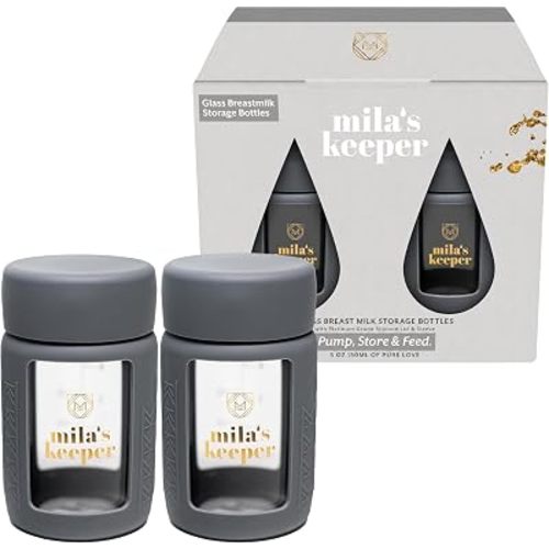 Mila's Keeper Glass Breast Milk Storage Bottles | for Pumping, Storing and Feeding | Fits Leading Pumps | 150 ml Wide Neck Baby Bottles | Starry Night | Set of 2