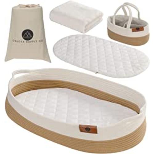 Amazon.com : Baby Changing Basket, Moses Diaper Basket w/ foam pad, 2 waterproof covers, blanket, diaper caddy organizer, table/dresser/nursery topper, boho bassinet station woven rope tray, storage : Baby
