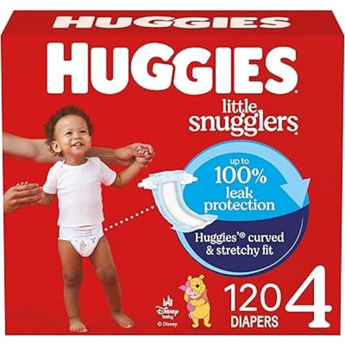 Huggies Size 4 Diapers, Little Snugglers Baby Diapers, Size 4 (22-37 lbs), 120 Count, Packaging May Vary