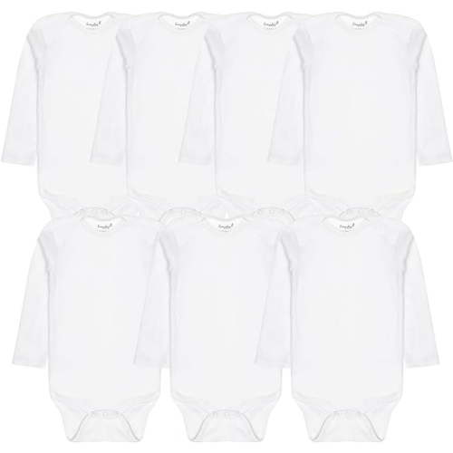 Everyday Kids 7 Pack White Long Sleeve Baby Bodysuits for Boys and Girls