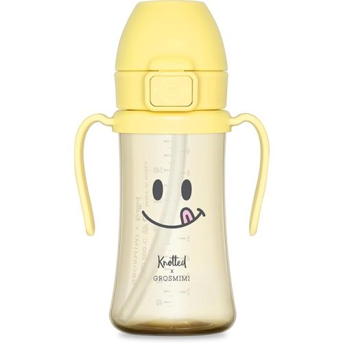 GROSMIMI x KNOTTED Flip Top Spill Proof Sippy Cup, PPSU, BPA Free, Stage 2 Straw for Toddlers (Smile 10oz)