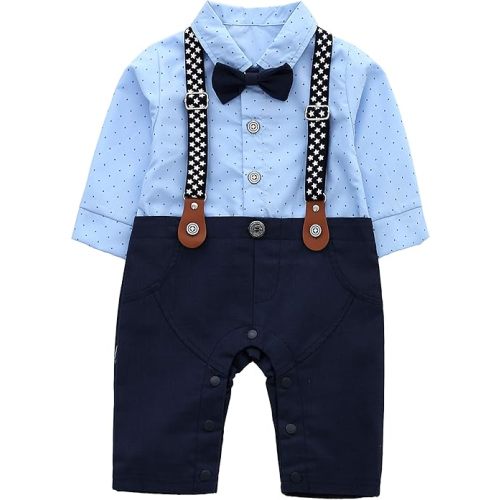 HMD Baby Boy Long Sleeve Gentleman White Shirt Waistcoat Bowtie Tuxedo Onesie Jumpsuit Overall Romper