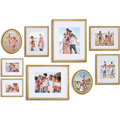 Camden Reed Mixed Gallery Wall Frame Set, (2) 16x20 Inch, (1) 11x14 Inch, and (2) 8x10 Inch, 9 Piece, Brass