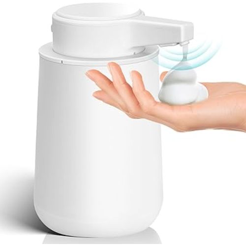 Automatic Soap Dispenser Foam for Bathroom: 9 OZ Touchless Plastic White Modern Auto Foaming Soap Dispenser for Kitchen - Hand Dish Lotion Home Countertop Kids - Family Couple