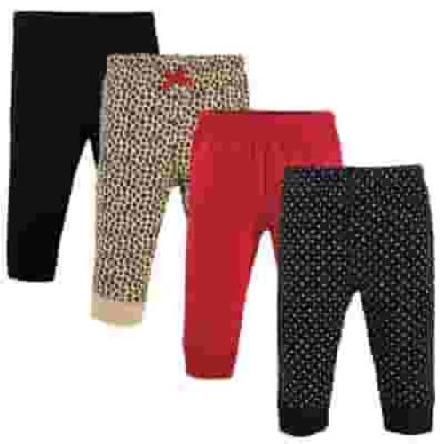 Hudson Baby Infant and Toddler Girl Cotton Pants 4pk, Basic Leopard, 0-3 Months