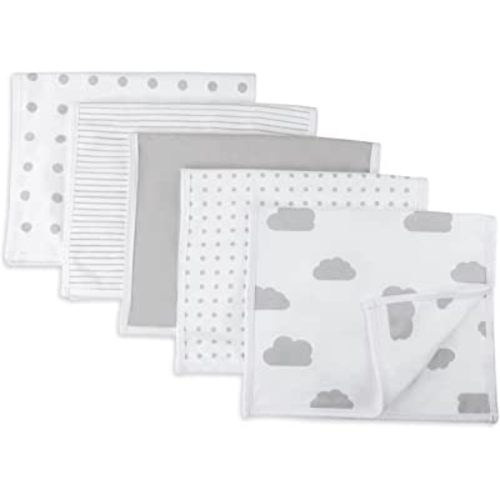 Ely's & Co. Baby Burp Cloth,Waterproof Reversible Jersey Cotton Large Burp Cloths, Cloth Diapers 20" x 12" 5 Pack Grey Combo for Baby Boy or Baby Girl