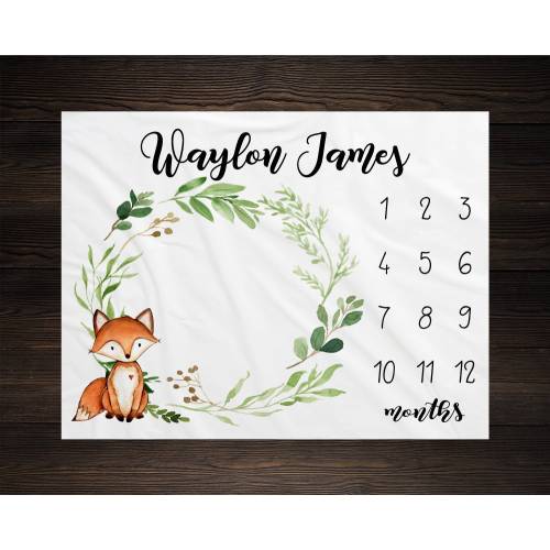 Woodland Milestone Blanket Monthly Growth Tracker Soft Fleece Fox Blanket Baby Shower Gift Newborn Gift Blanket Watch Me Grow Baby Boy