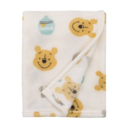 Nojo Disney Winnie The Pooh - Ivory, Yellow And Aqua Super Soft Plush Baby Blanket