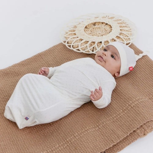 pin dot cream modal magnetic cozy sleeper gown + hat set – Magnetic Me