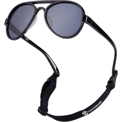 COCOSAND Baby Boys Girls Aviator Sunglasses with Strap Polarized Flexible Retro Pilot for Infants Toddler Age 0-24 Months