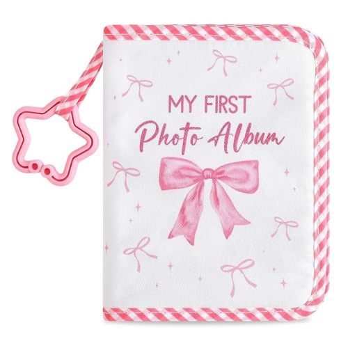 Baby's My First Family Album Soft Photo Cloth Book Pink Bow My First Book of Photos Coquette Bow Baby Memory Album Gift Holds 4x6 Pictures for Babies Newborn Toddler & Kids Baby Shower