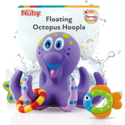 Nuby Floating Octopus with 3 Hoopla Rings - Baby & Toddler Bath Toy - No Hole Design Keeps Moisture Out - Fine Motor Skills - 18+ Months - Great Baby Pool Toys