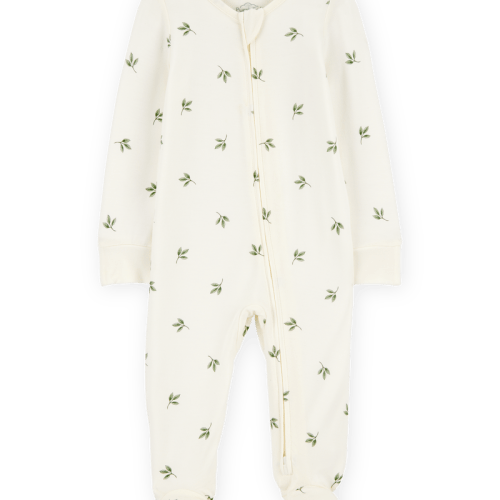 NB Ivory Baby Leaf Print 2-Way Zip PurelySoft Sleeper Pyjamas - Ivory | Carter’s Oshkosh Canada