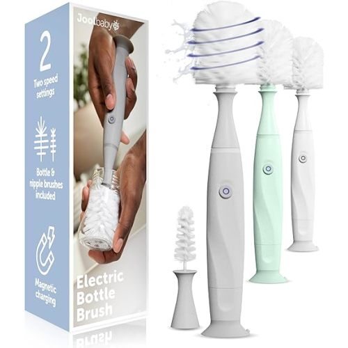 Jool Baby Electric Bottle Brush Cleaner – Faster & Easier Bottle Washing, Ergonomic, Rechargeable, Suction Cup Base (Gray)
