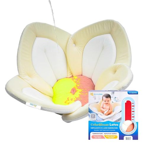 Blooming Baby ColorBloom Baby Bath Seat for Sink - Temperature-Sensing Color-Changing Fabric, Plush Lotus Bath Cushion, Fits Most Sinks, Machine Washable, Newborn Bath Support (0–6 Months)