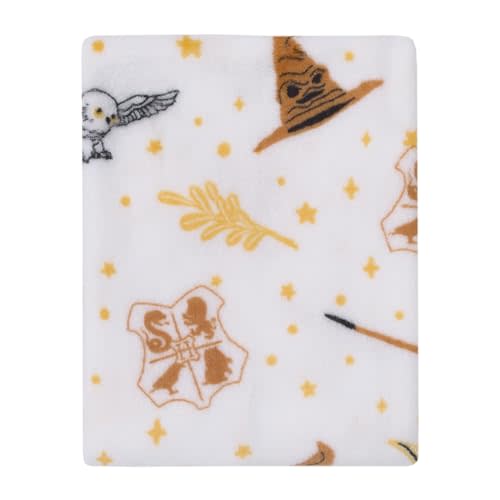 Warner Brothers Harry Potter White, Gold, and Tan Super Soft Plush Baby Blanket