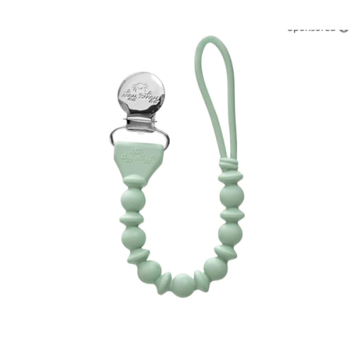 Itzy Ritzy Silicone Pacifier Clip; 100% Silicone Pacifier Strap with Clip Keeps Pacifiers, Teethers & Small Toys in Place; Features One-Piece Beaded Design & Silicone Cord, Nautical Navy + Silver Clip